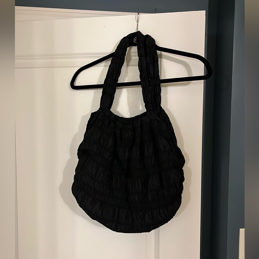 Bamboo54 black rouched Tote Bag Purse Shoulder Bag Handle